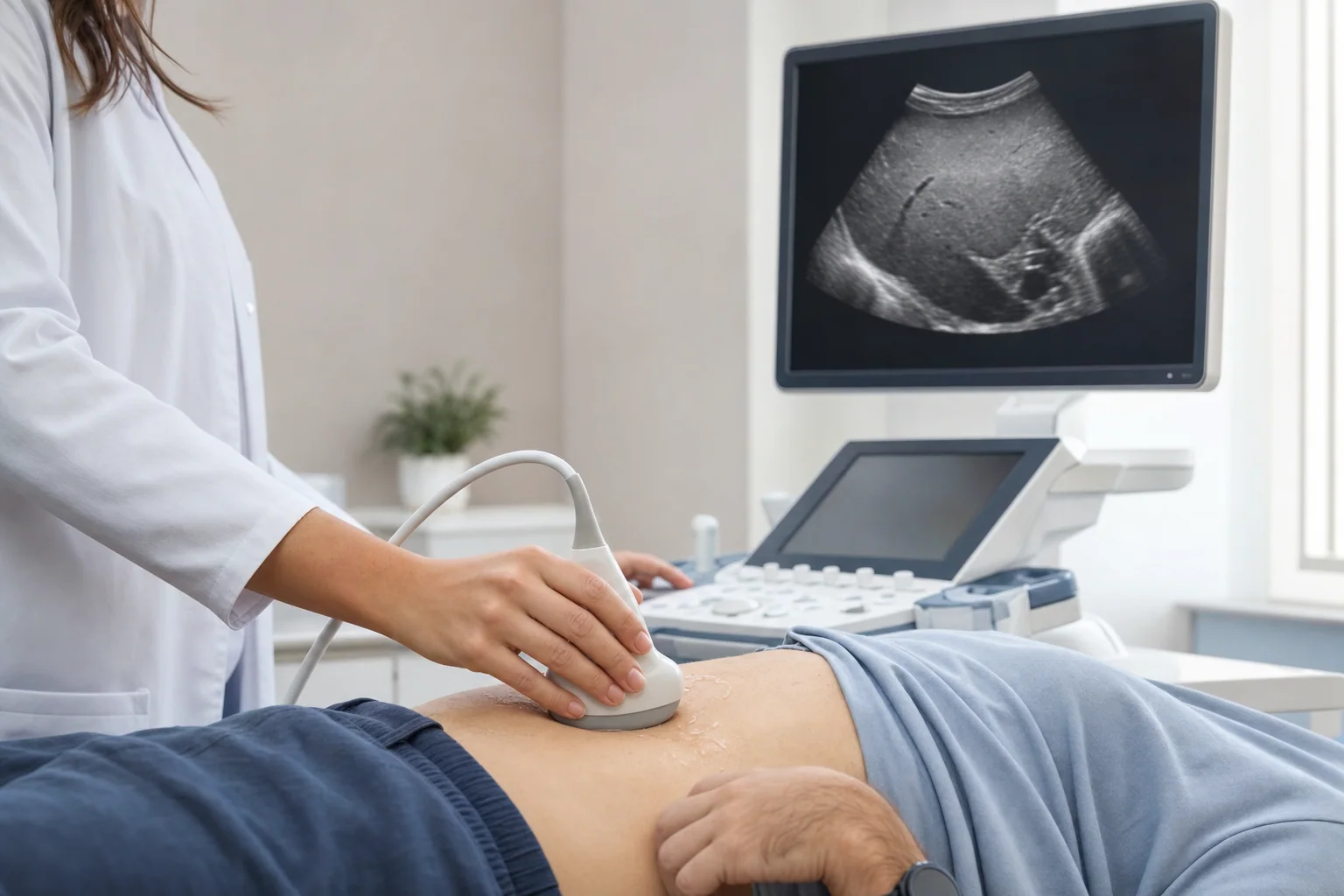 Ecografía abdominal que muestra el hígado